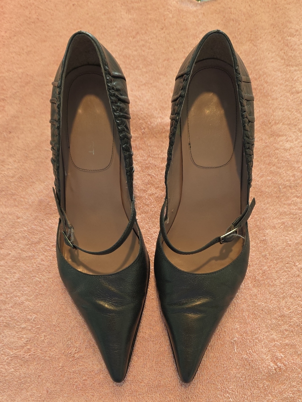 Nine West Leather Women's Steel Grey Pointed Mary Jane Heels.
